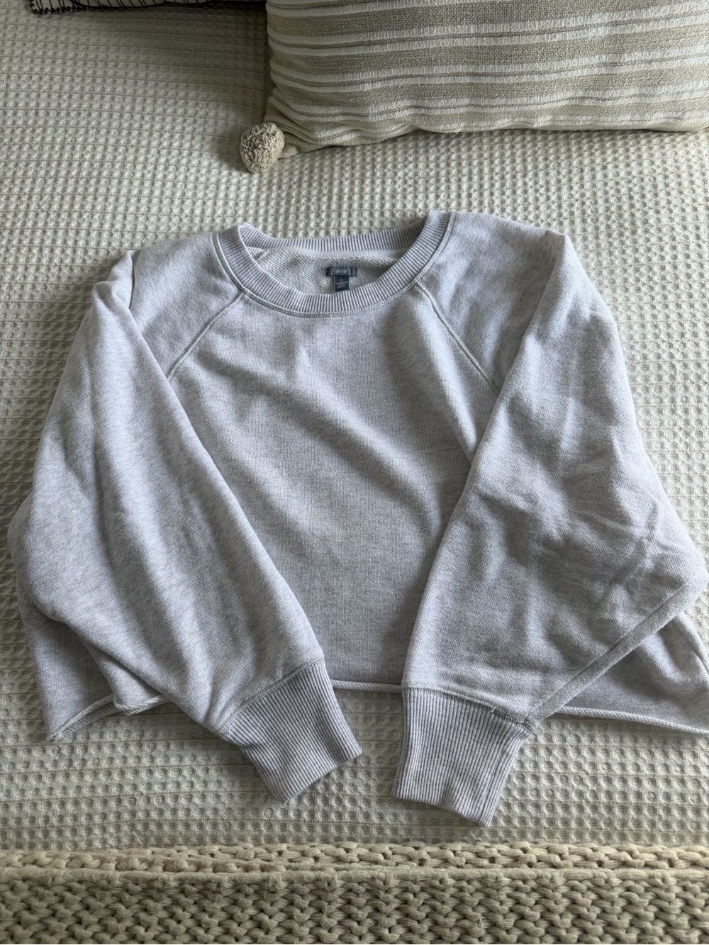 aerie Light Gray Cropped Crewneck Sweatshirt